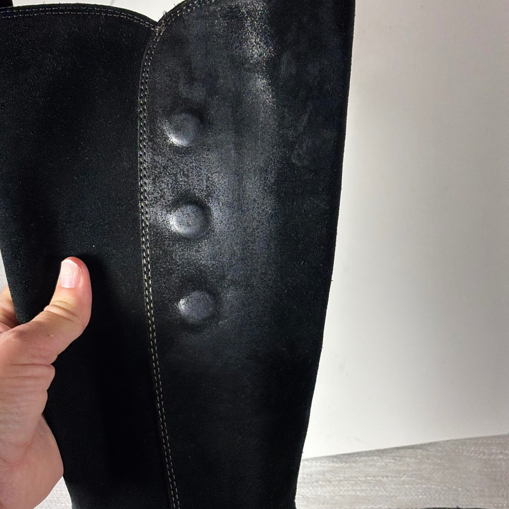 Sofft Black Leather Suede Tall Riding Boots‎ Size 6.5M Button Accent Zip Up - Picture 7 of 10